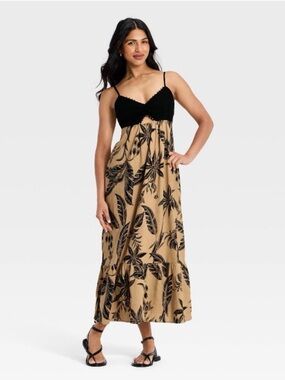 a new day Black and Tan Floral Maxi Dress with Spaghetti Straps